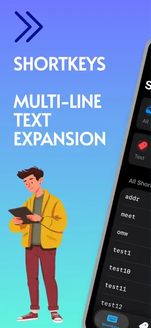 ShortKeys app listing artwork showing the ShortKeys multi-line text expansion keyboard